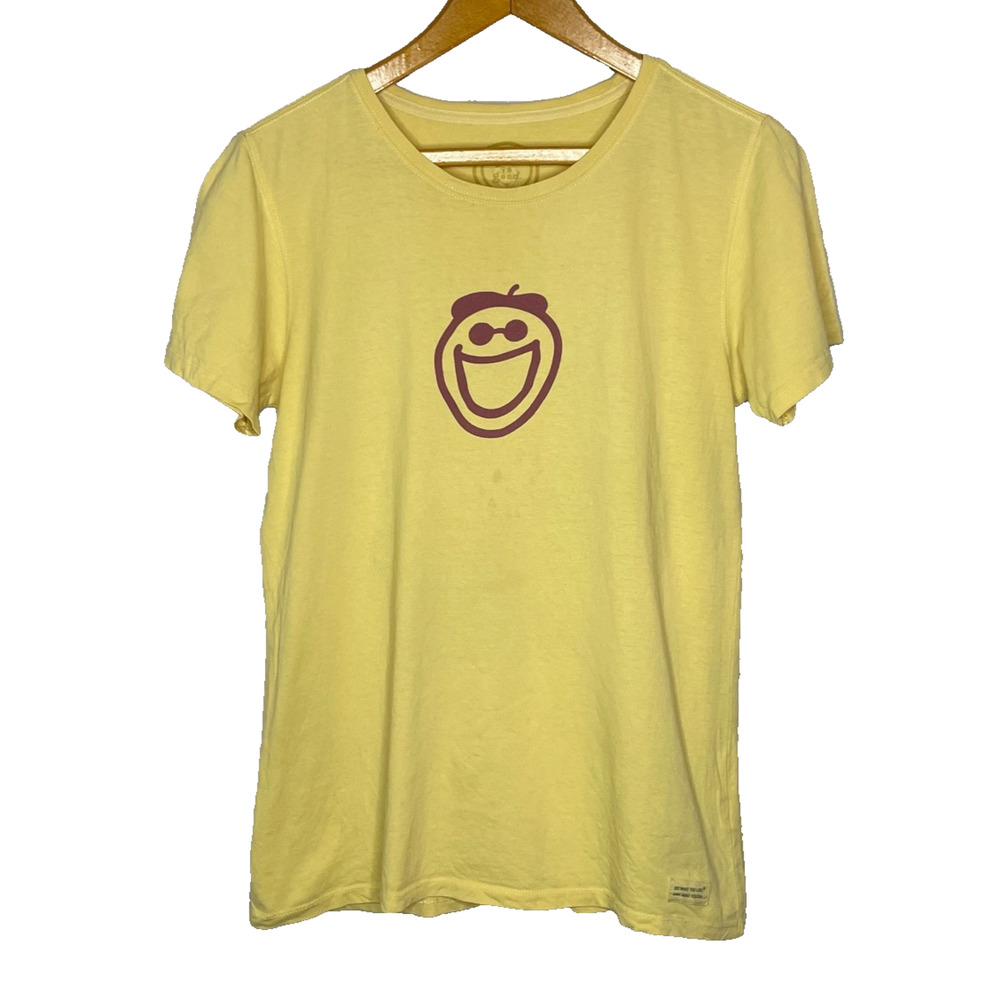 Women's Medium Life is Good Yellow Logo Crewneck Cotton Classic Fit T-Shirt